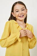 G9055-YELLOW Button-Down Ruffle Collar Top Alternate Angle