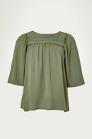 G9080-OLIVE Embroidered Bell Sleeve Tunic Top Alternate Angle