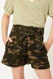 G9090-CAMO Belted Paperbag Shorts Front
