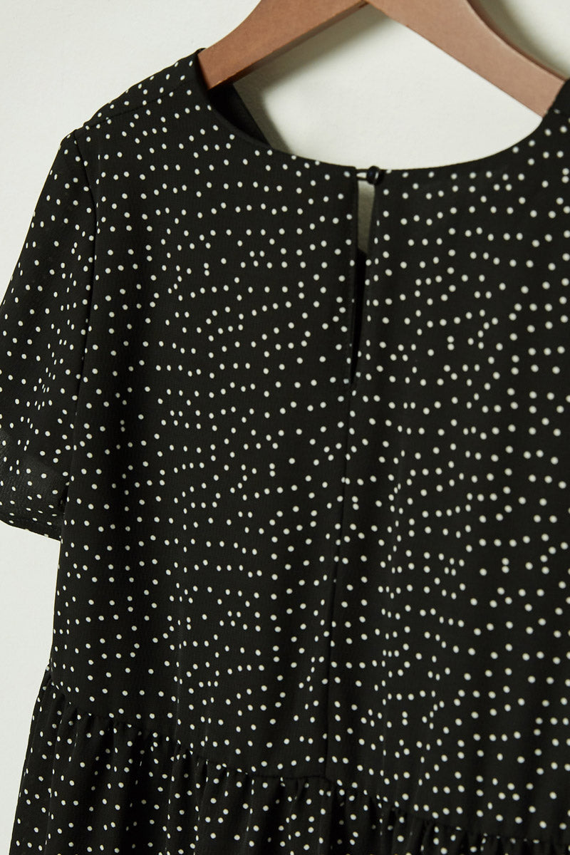 G9097-BLACK Polka-Dot Ruffle Maxi Dress Back Detail