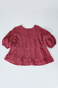 G9127-PLUM Plaid Ruffle Puff Sleeve Top Back