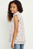 G9204-BLUSH Floral Ruffle Button-Down Top Alternate Angle