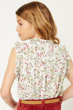 G9204-OFF WHITE Floral Ruffle Button-Down Top Back