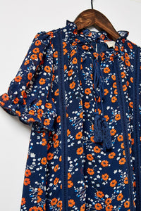 G9214-NAVY Floral Tassel-Tie Tunic Top Alternate Angle