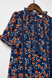 G9214-NAVY Floral Tassel-Tie Tunic Top Alternate Angle