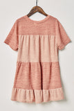 G9242-PINK Knit Tiered T-Shirt Mini Dress Back