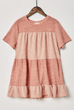 G9242-PINK Knit Tiered T-Shirt Mini Dress Alternate Angle
