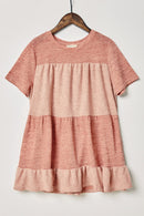 G9242-PINK Knit Tiered T-Shirt Mini Dress Alternate Angle