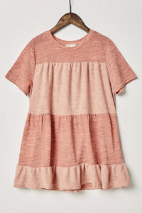 G9242-PINK Knit Tiered T-Shirt Mini Dress Alternate Angle