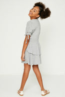 G9249-HEATHER GREY Smock Waist Dress Back