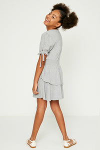G9249-HEATHER GREY Smock Waist Dress Back
