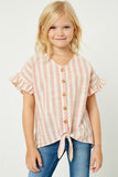 G9275 TAUPE Stripe Linen Button-Down Top Front