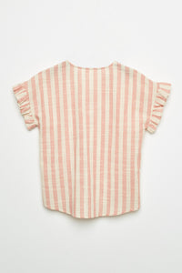 G9275 TAUPE Stripe Linen Button-Down Top Back