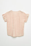 G9275 TAUPE Stripe Linen Button-Down Top Back