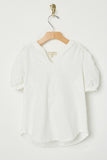G9279-OFF WHITE V-Neck Puff Sleeve Top Front Flat