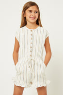 G9296-MUSTARD Stripe Button-Down Romper Front