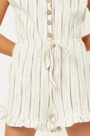 G9296-MUSTARD Stripe Button-Down Romper Front Detail