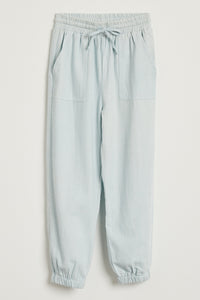 G9309 Light Denim Girls Chambray Drawstring Joggers Front Flat