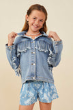 GB0001 Light Denim Girls Fringed Detail Denim Jacket Front