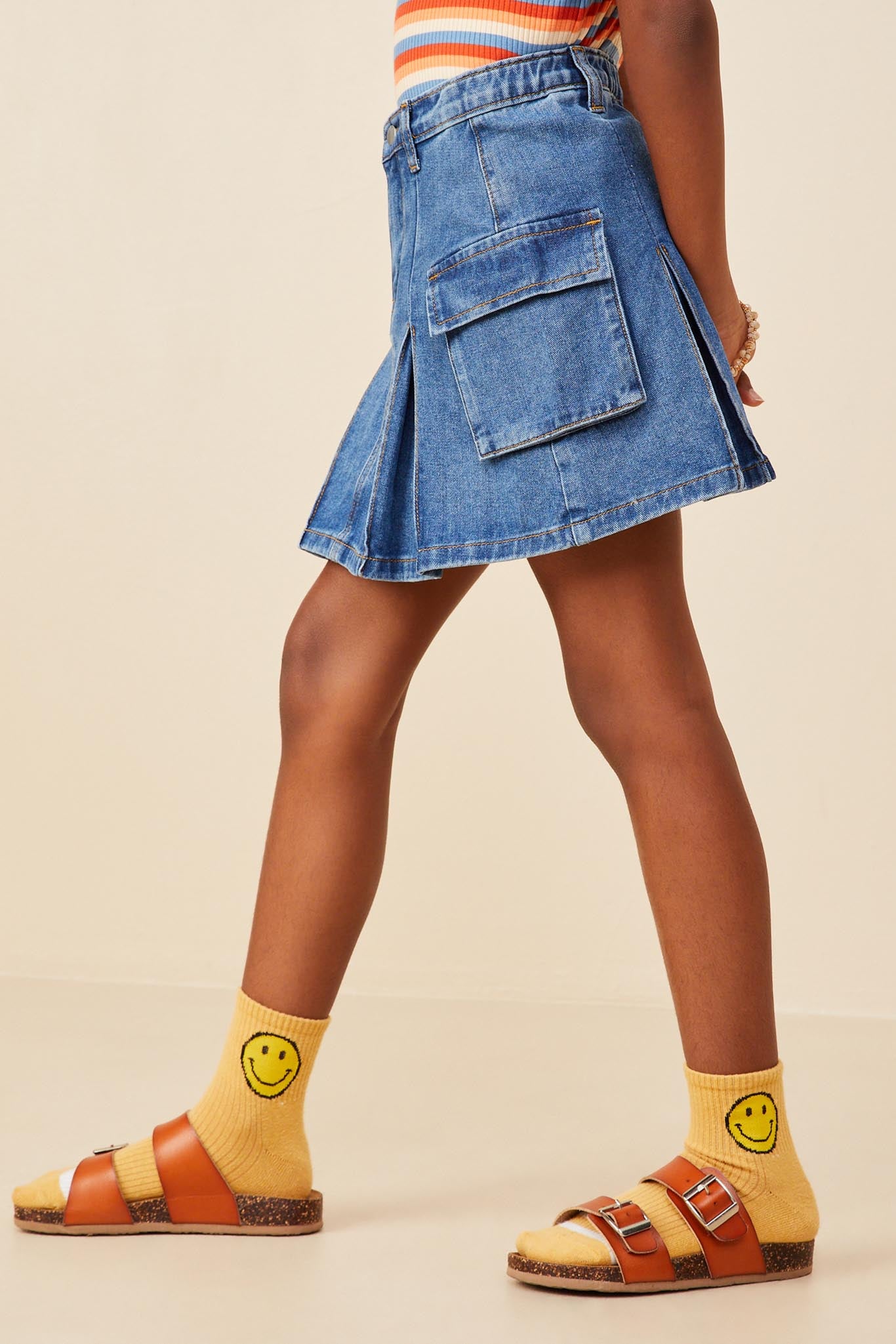 Pleat Detail Denim Cargo Skirt