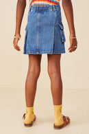 GB0009 Denim Girls Pleat Detail Denim Cargo Skirt Back