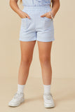GB0092 Blue Girls Patch Pocket Seersucker Gingham Shorts Front