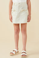 Ribbon Detail Pinstripe Twill Skirt