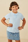 GB0211 Blue Girls Heart Stitched Merrow Detail Knit Top Front
