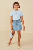 GB0211 Blue Girls Heart Stitched Merrow Detail Knit Top Pose