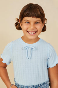 GB0211 Blue Girls Heart Stitched Merrow Detail Knit Top Front 2