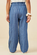 GB0302 Denim Girls Smocked Waist Pinstripe Wide Leg Chambray Pants Back