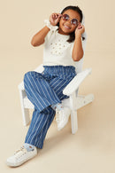 GB0302 Denim Girls Smocked Waist Pinstripe Wide Leg Chambray Pants Pose 2
