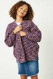 GC3120 Purple Girls Multi-Color Yarn Knit Sweater Cardigan Front