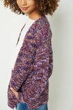 GC3120 Purple Girls Multi-Color Yarn Knit Sweater Cardigan Detail