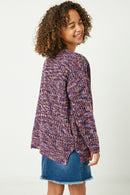 GC3120 Purple Girls Multi-Color Yarn Knit Sweater Cardigan Back