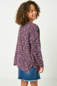 GC3120 Purple Girls Multi-Color Yarn Knit Sweater Cardigan Back