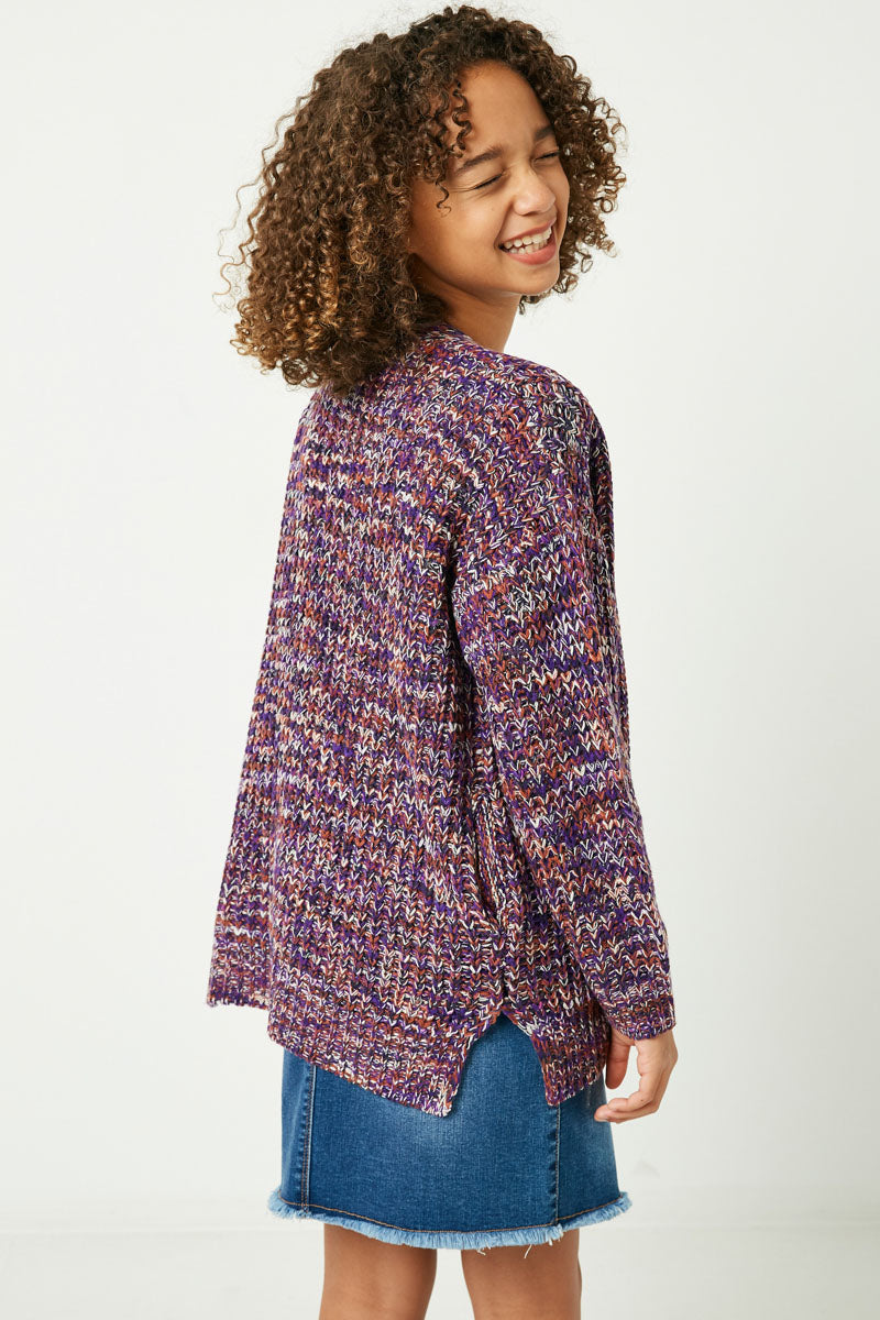 GC3120 Purple Girls Multi-Color Yarn Knit Sweater Cardigan Back