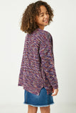 GC3120 Purple Girls Multi-Color Yarn Knit Sweater Cardigan Back