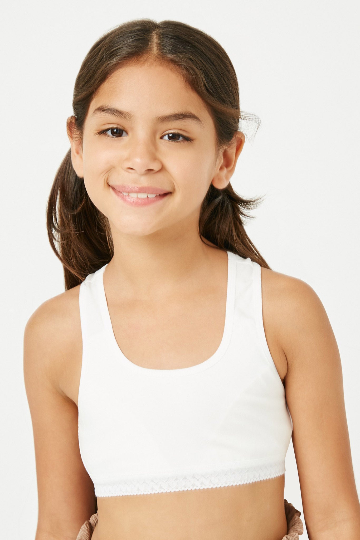 GC1322 OFF WHITE Girls Soft Banded Racerback Training Bra Front