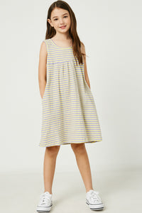 GDJ3430 Lemon Girls Gauze Stripe Babydoll Mini Dress Full Body