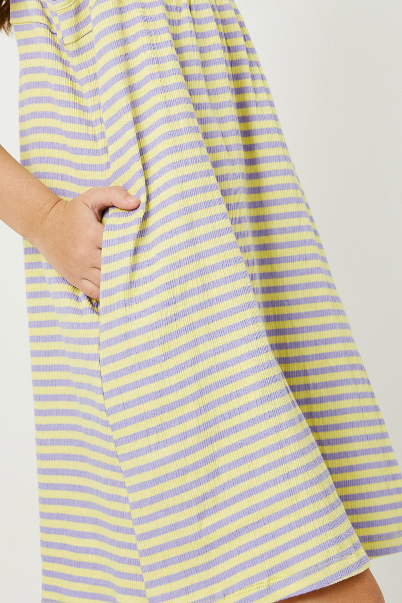 GDJ3430 Lemon Girls Gauze Stripe Babydoll Mini Dress Detail