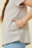 GDK1787 Light Grey Girls Waffle Knit Patch Pocket Short Sleeve Dolman Top Detail