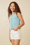 GDK1909 Blue Girls Patterned Button Detail Knit Tank Side