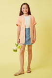 GDK1910 Coral Girls Textured Knit Roll Sleeve Open Kimono Full Body