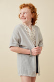 GDK1910 Grey Girls Textured Knit Roll Sleeve Open Kimono Side