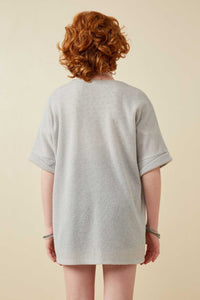 GDK1910 Grey Girls Textured Knit Roll Sleeve Open Kimono Back