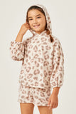 GDN4020 LEOPARD Girls Brushed Knit Leopard Hoodie Front