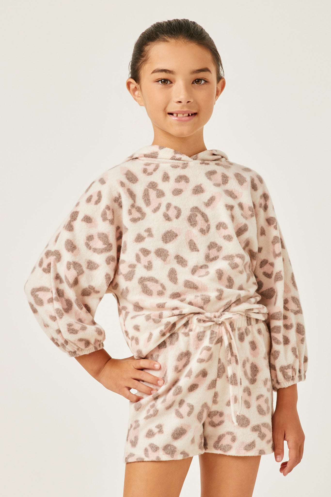 Brushed Knit Leopard Elastic Waist Shorts