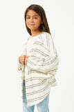 GDN4060 IVORY Girls Ribbed Knit Striped Open Cardigan Side