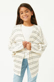 GDN4060 IVORY Girls Ribbed Knit Striped Open Cardigan Front